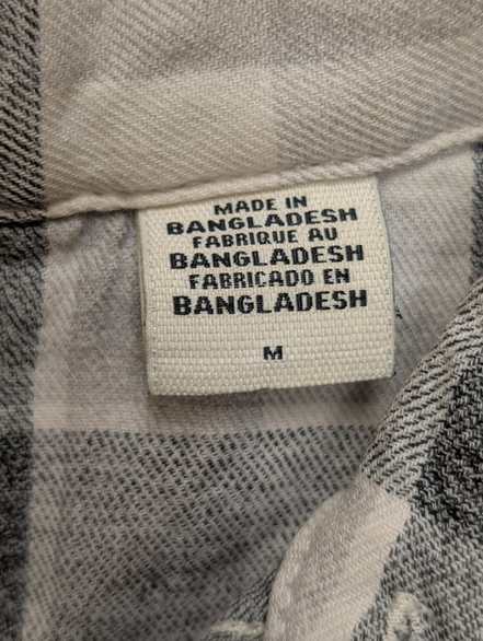 Chemise LEVI'S Western Flanelle à Carreaux Gris et Blanc Manches Longues T.M