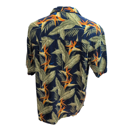 Chemise Hawaïenne Caribbean Joe L Bleu Floral Coton Rayonne Vintage