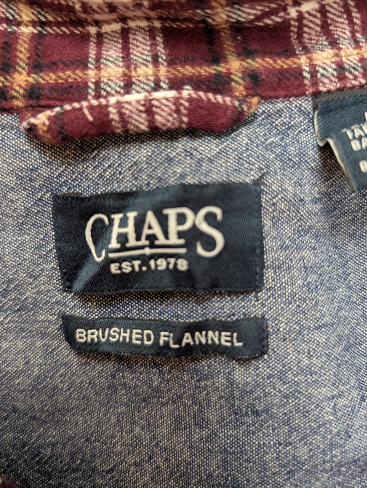 🐻 CHEMISE FLANELLE CHAPS M (G) CARREAUX BORDEAUX MARRON LOGO CUIR