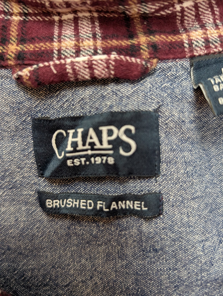 🐻 CHEMISE FLANELLE CHAPS M (G) CARREAUX BORDEAUX MARRON LOGO CUIR