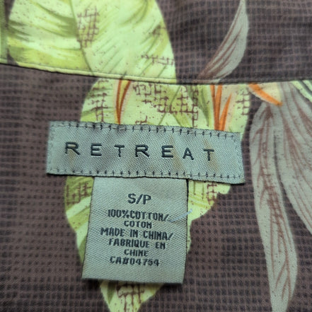 Chemise Hawaïenne Retreat S Coton Marron Feuillage Tropical manches courtes