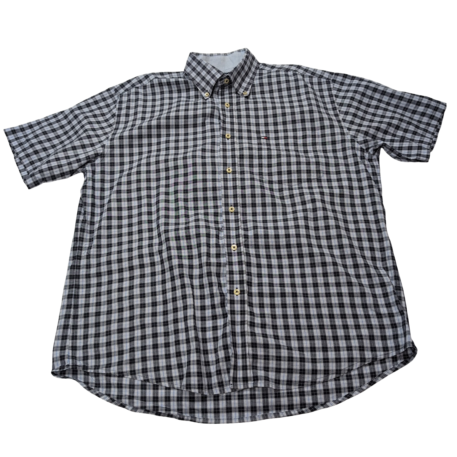 Chemise manches courtes Tommy Hilfiger bleue à carreaux taille L homme 1 poche