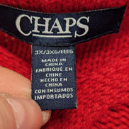 Pull CHAPS  Femme 3XL XXXG Rouge Vif Col V Torsades Coton
