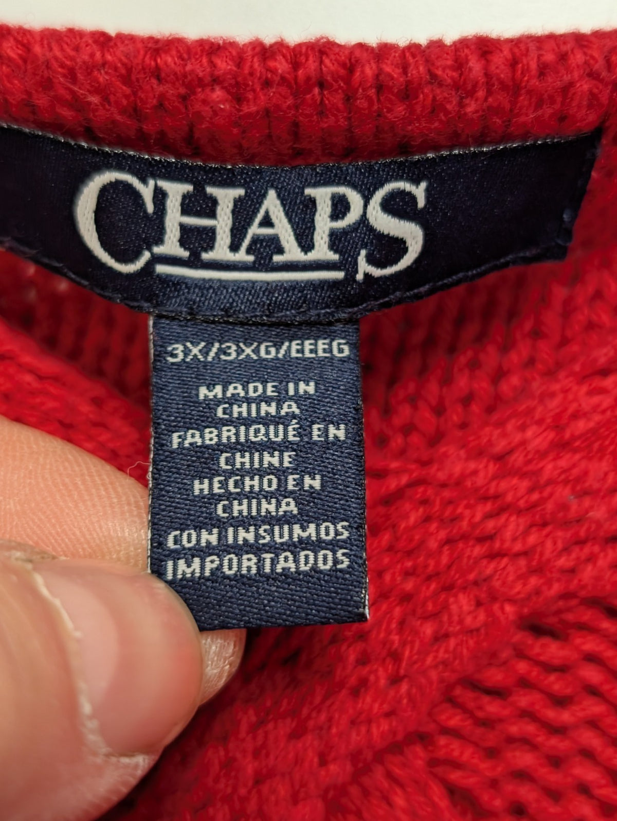 Pull CHAPS  Femme 3XL XXXG Rouge Vif Col V Torsades Coton