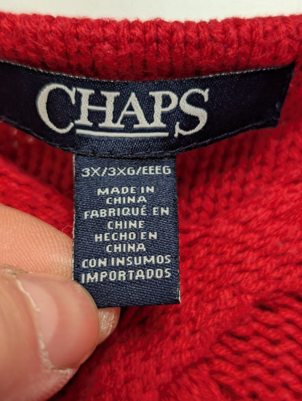 Pull CHAPS  Femme 3XL XXXG Rouge Vif Col V Torsades Coton