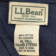 Pull L.L. BEAN Col Zippé Bleu Marine Coton Cachemire Manches Longues Taille XL