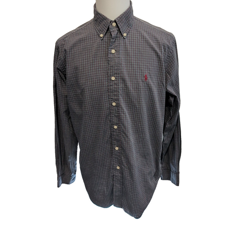Chemise Ralph Lauren Taille L Classic Fit Gris Rouge Carreaux Logo Brodé Coton