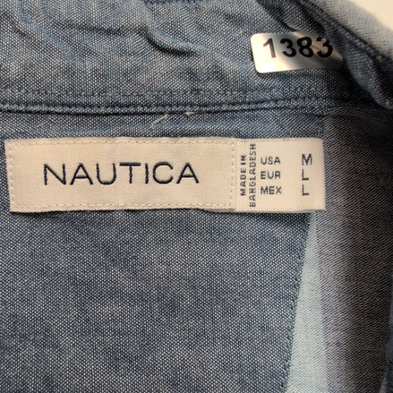 Chemise Nautica M Bleu Rayures Lin Coton Logo Brodé Poche Manches Courtes