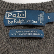 Pull Polo Ralph Lauren Gris Logo Violet - 100% Laine d'Agneau L (Ajusté)