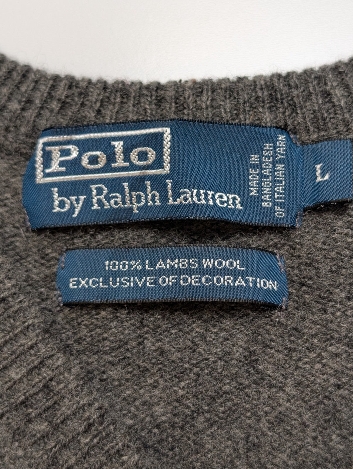 Pull Polo Ralph Lauren Gris Logo Violet - 100% Laine d'Agneau L (Ajusté)