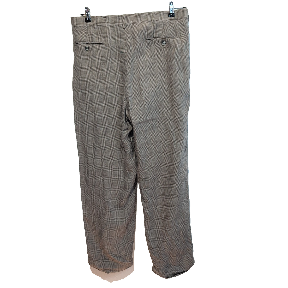 Pantalon Geoffrey Beene 100% Lin Marron Carreaux Chino à Pinces Taille W34