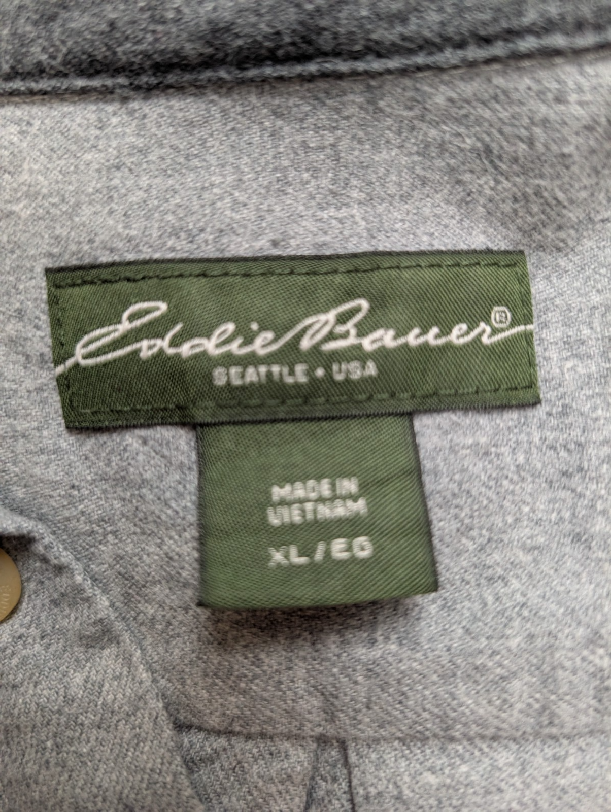 EDDIE BAUER Flanelle Grise XL Classique EE VINTAGE 100% Coton | 323S
