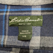 Chemise Flanelle Eddie Bauer L Bleu Gris Carreaux Bûcheron |287S
