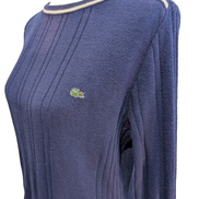 Pull Lacoste Vintage Bleu Marine Rayures Gaufrées Col Rond - Taille 40 L