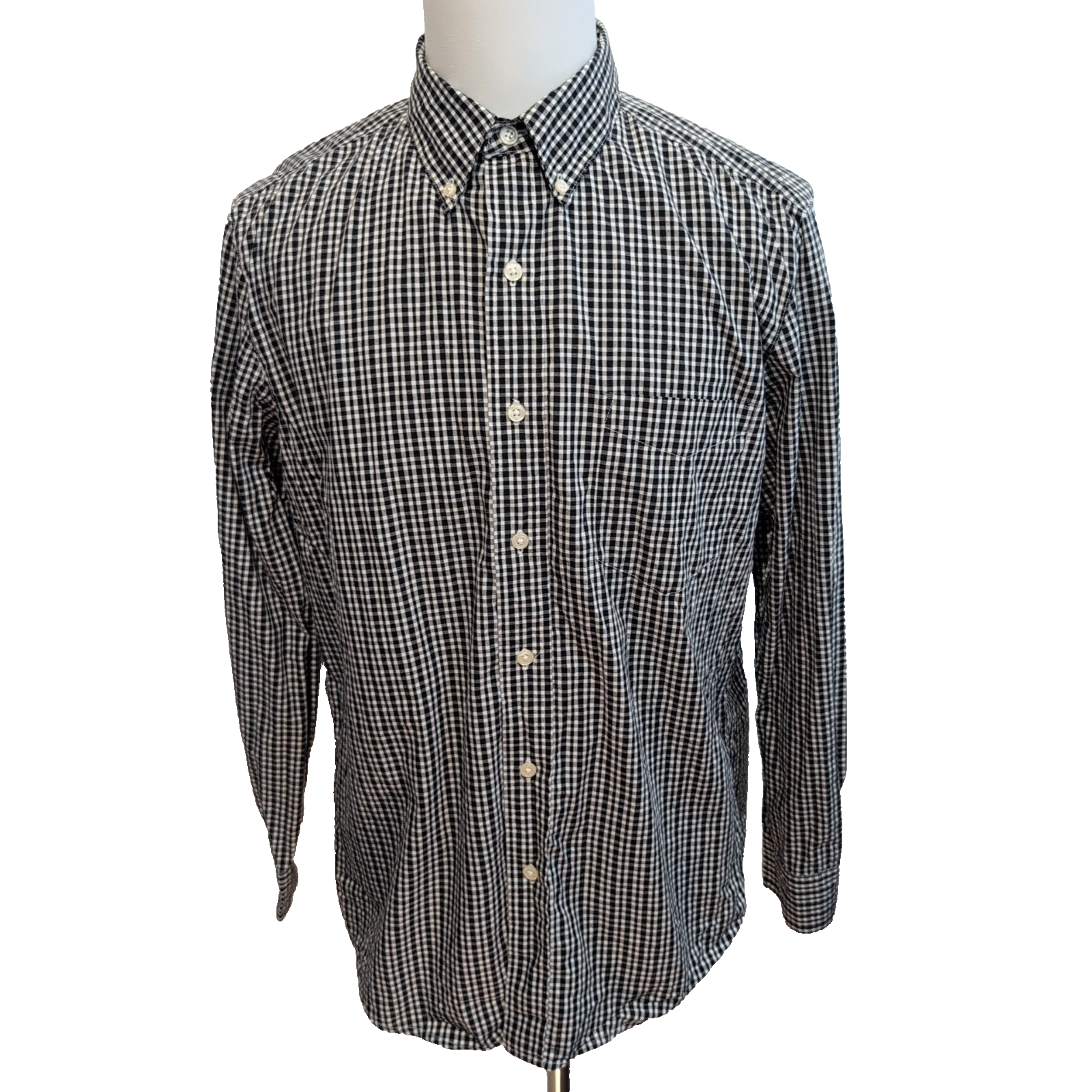 Chemise Chaps M noir blanc petits carreaux 100% coton manches longues