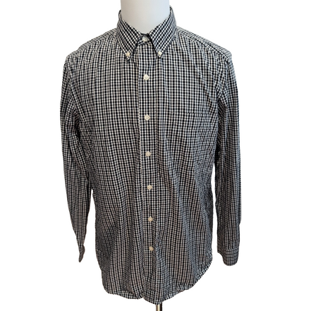 Chemise Chaps M noir blanc petits carreaux 100% coton manches longues