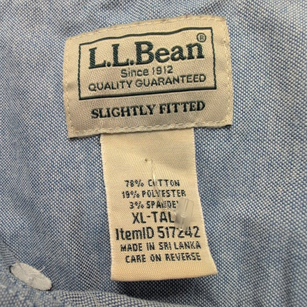 Chemise L.L. BEAN Homme XL Tall Bleu Clair Manches Courtes Poche
