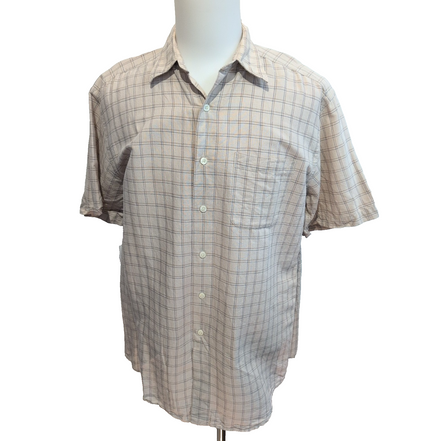 Chemise L.L. Bean Lin Coton Crème Carreaux Manches Courtes Taille M