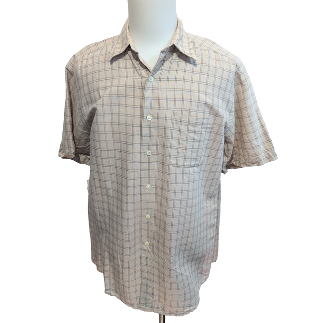 Chemise L.L. Bean Lin Coton Crème Carreaux Manches Courtes Taille M