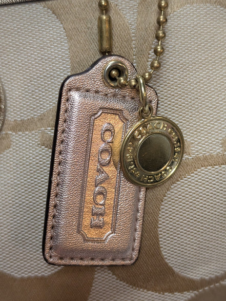 Sac Coach Signature Beige Jacquard Toile Cuir Épaule Cabas