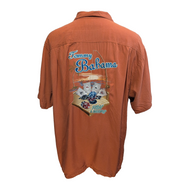 Chemise Hawaïenne Tommy Bahama Soie Orange Brodée Dos XL Tropical