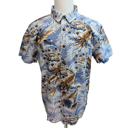 Chemise hawaïenne High Surf L bleu clair feuillage 100% coton manches courtes