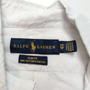 Chemise Ralph Lauren XS Blanche Logo Bleu Marine Manches Longues