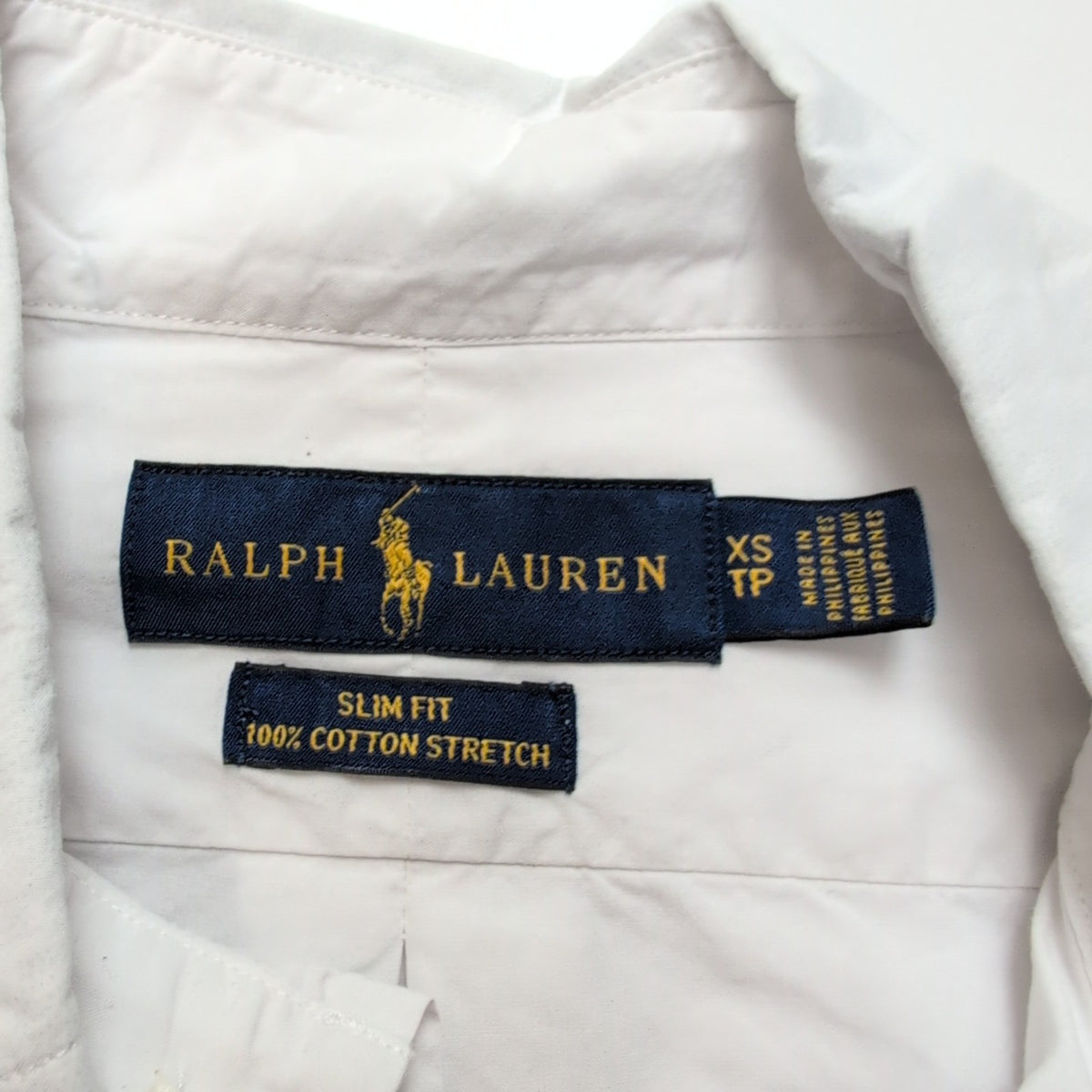 Chemise Ralph Lauren XS Blanche Logo Bleu Marine Manches Longues