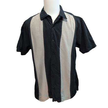 Chemise Hawaïenne Alfani XL 100% Soie Noir Gris Style Cuba Panama