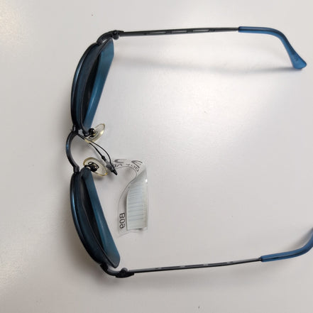 Lunettes de soleil Y2K Bleu Marine Verres Ovales Vert Foncé Branches Fines Métal