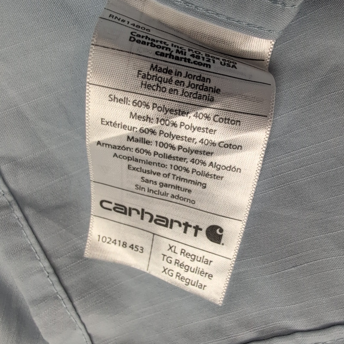 Chemise Carhartt Force Relaxed Fit XL Bleu uni 5 Poches Ventilée manches rétract