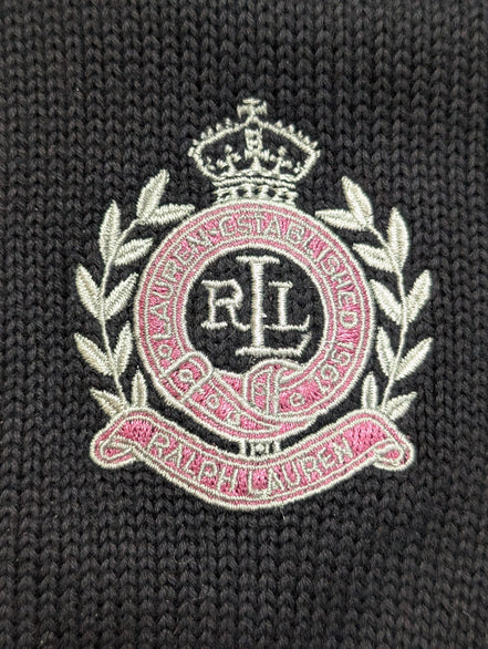 Cardigan Lauren Ralph Lauren femme L noir coton zippé écusson brodé 