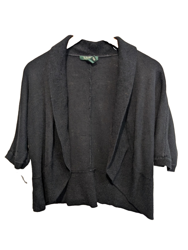 Gilet cardigan LAUREN Ralph Lauren M noir col châle ouvert coton viscose