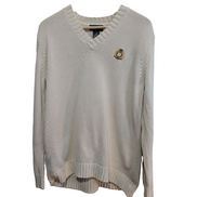 Pull Lauren Ralph Lauren femme M blanc cassé col V écusson brodé coton