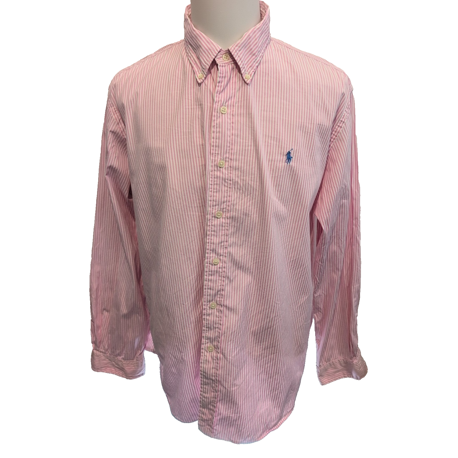 Chemise Ralph Lauren Taille XXL Custom Fit Rose Rayures Coton Logo Bleu