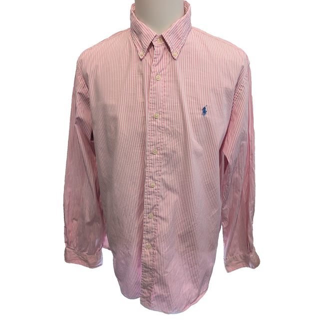 Chemise Ralph Lauren Taille XXL Custom Fit Rose Rayures Coton Logo Bleu