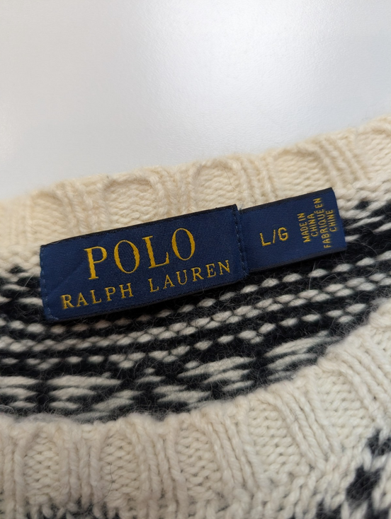 Pull POLO RALPH LAUREN Flocon Neige Taille L Blanc Noir Cachemire Angora Luxe