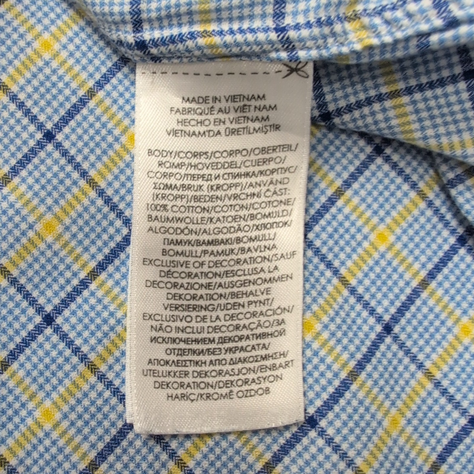 Chemise Ralph Lauren M Slim Fit Carreaux Bleu Jaune 100% Coton Logo Bleu Marine