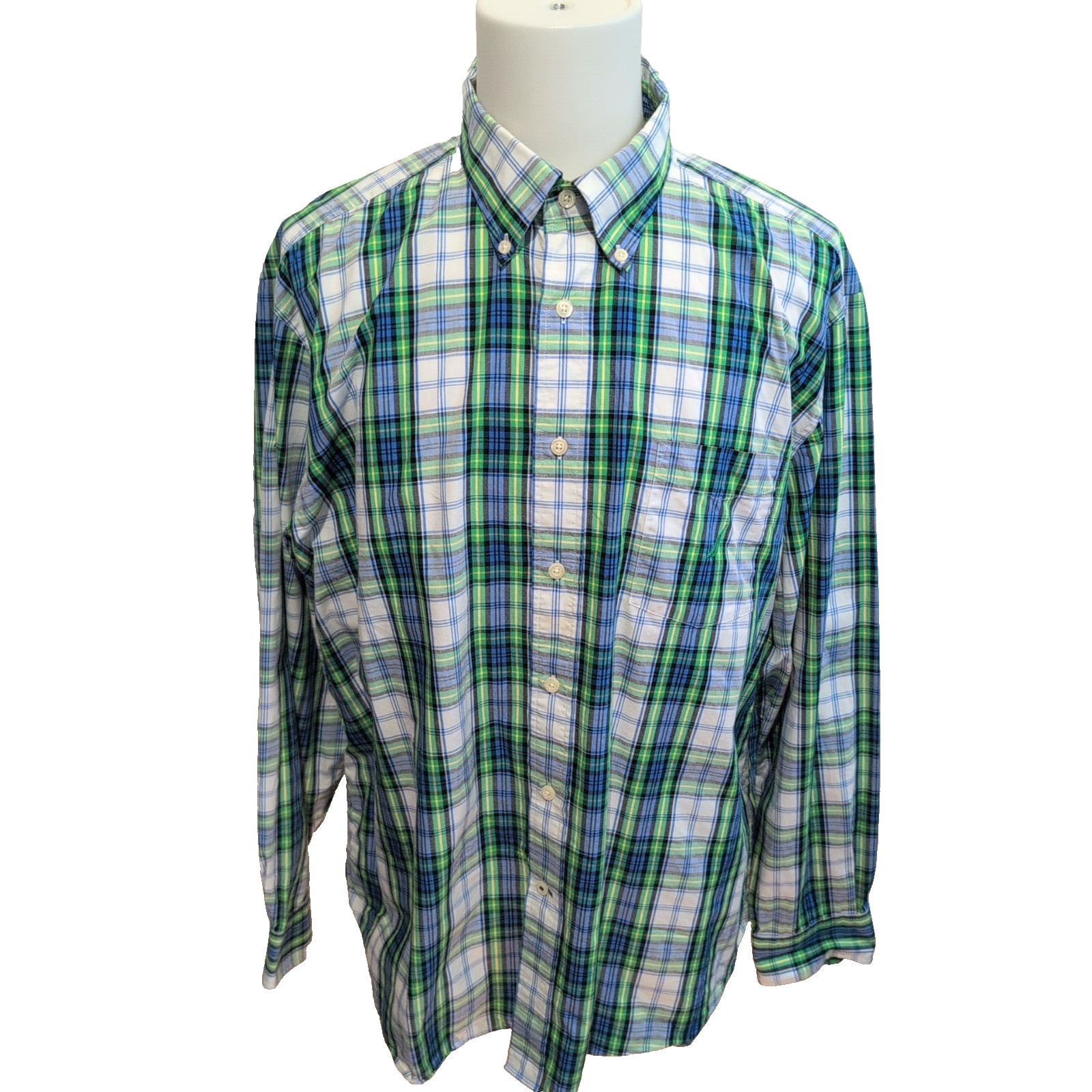Chemise Nautica Bleu Vert À Carreaux Fond Blanc Manches Longues Taille XXL
