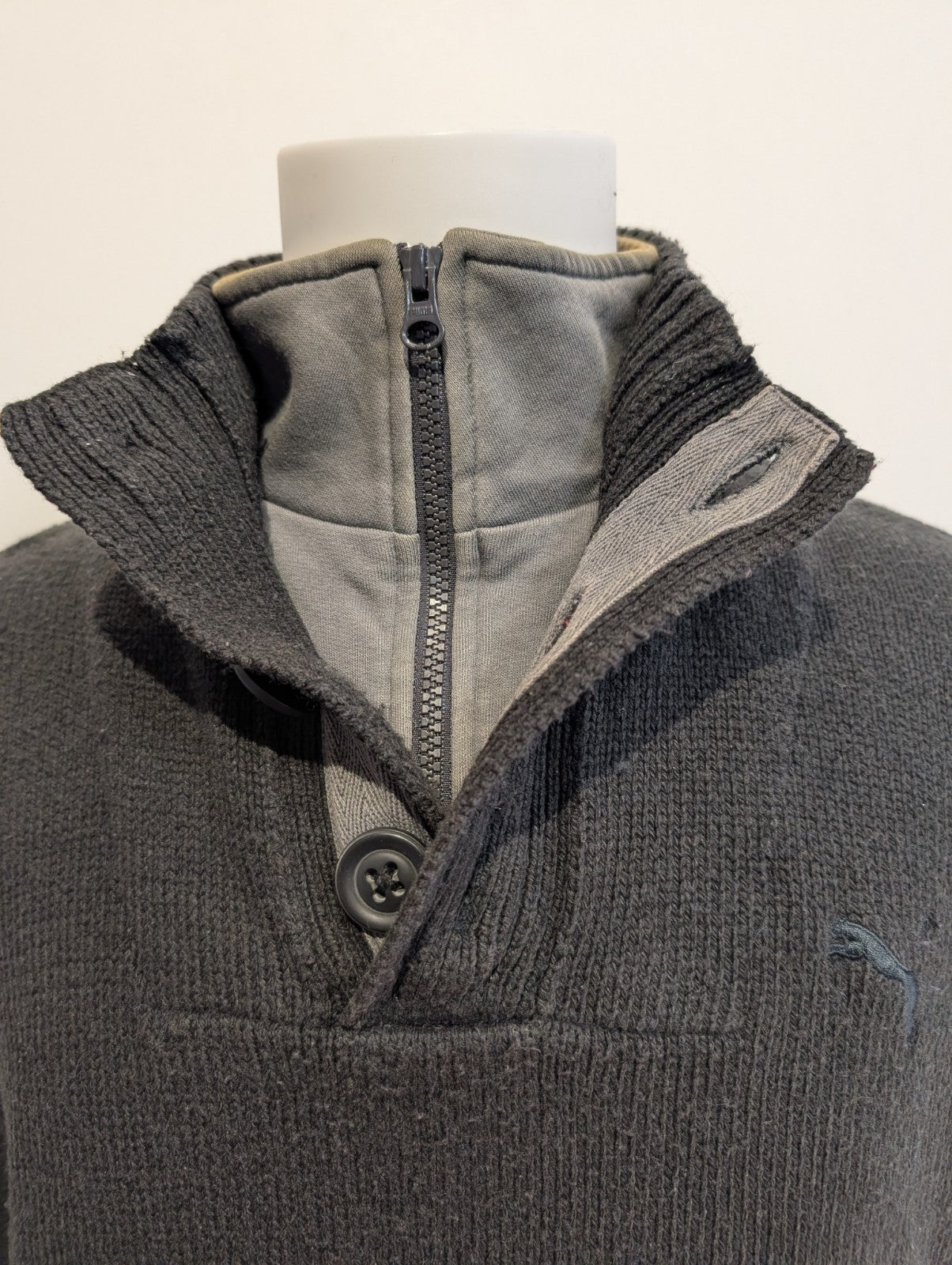 Pull Puma vintage noir double col zippé et boutonné Homme taille M