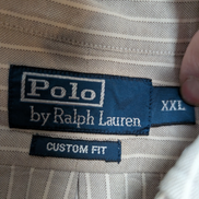 Chemise Polo Ralph Lauren Manches Longues Custom Fit Crème Rayures XXL