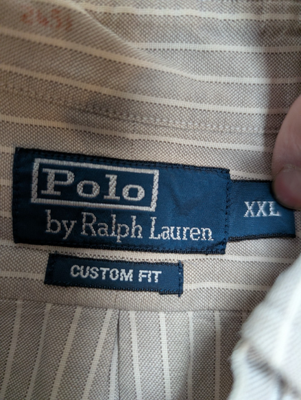 Chemise Polo Ralph Lauren Manches Longues Custom Fit Crème Rayures XXL