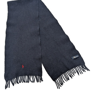 Écharpe Polo Ralph Lauren Bleu Marine 100% Laine Logo Poney Rouge