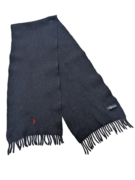 Écharpe Polo Ralph Lauren Bleu Marine 100% Laine Logo Poney Rouge