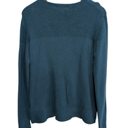 Pull Fred Perry Femme L Bleu Vert 100% Laine Made in Italy Logo Argenté