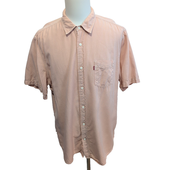 Chemise LEVI'S Homme XXL Saumon Mélange Coton et Lin Manches Courtes Poche