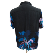 Chemise Hawaïenne American RAG Rayonne Noir Motif Palmiers Bleu M