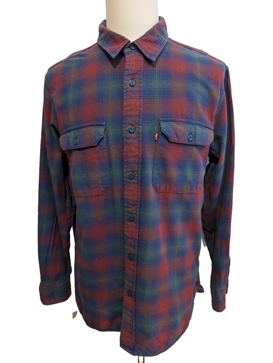 🔥Chemise LEVI'S Relaxed Flanelle Très Épaisse Bordeaux Bleu & Vert Taille M