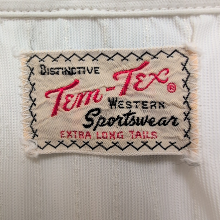 Chemise Tem-Tex Western M Blanche Rayures Boutons Pression 2 Poches Vintage
