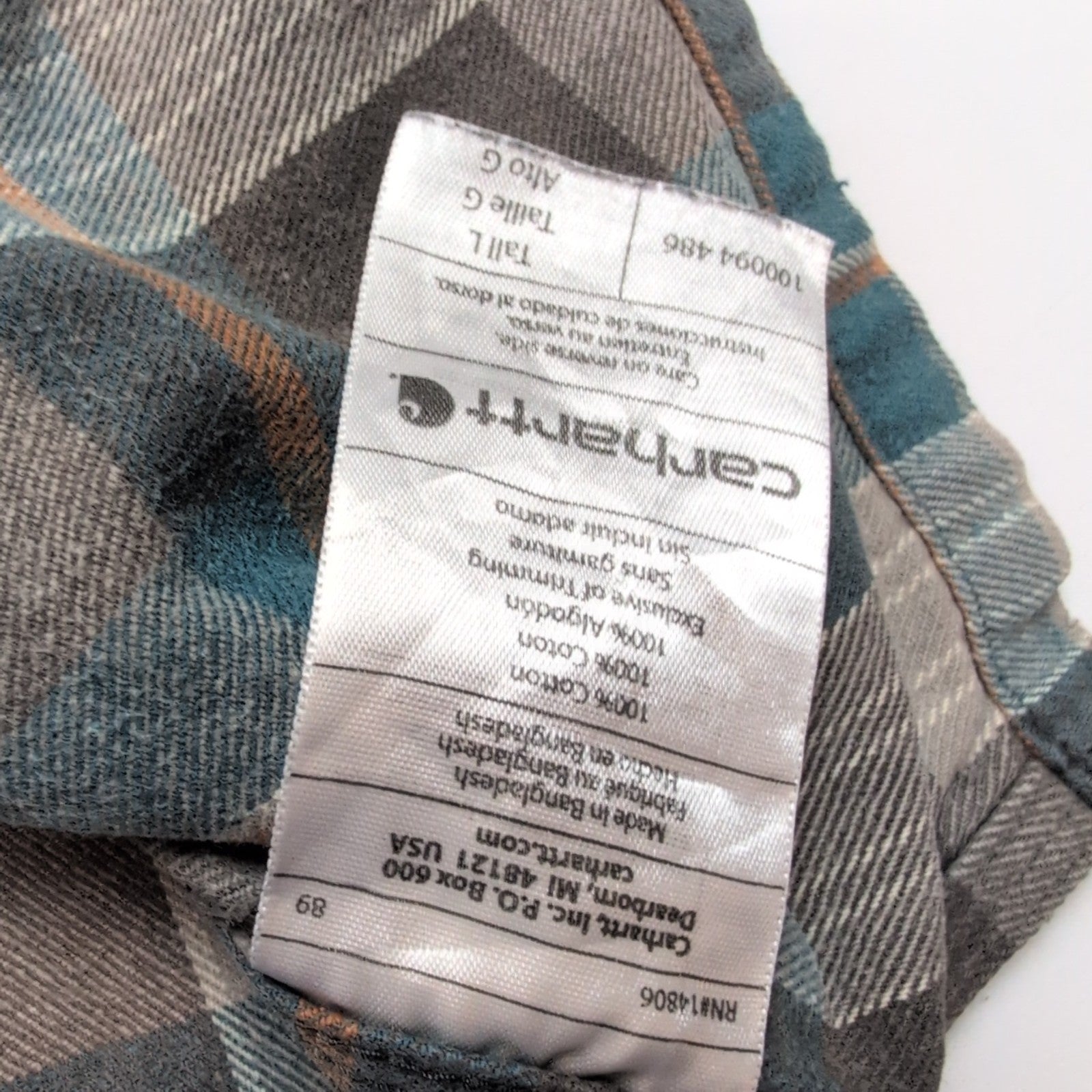 Chemise Carhartt L Coton Épais Workwear Logo Cuir Poche Stylo manches longues